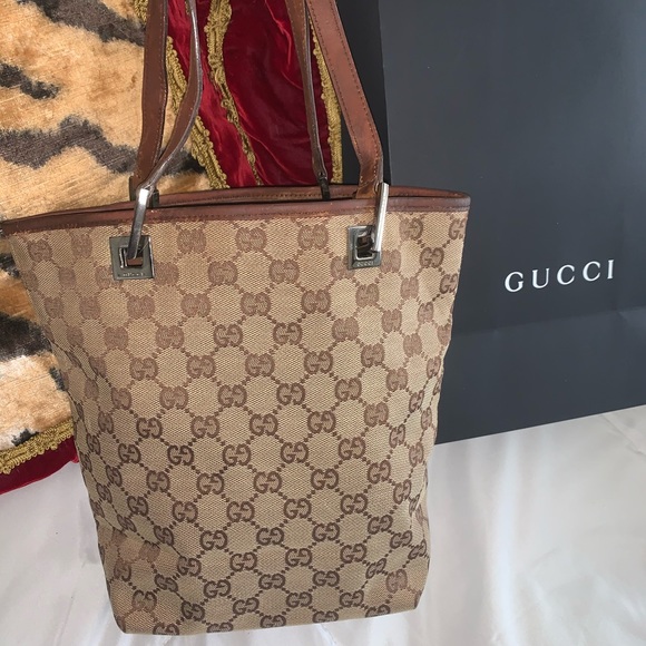 Gucci Handbags - Gucci Beige and Brown GG Tote